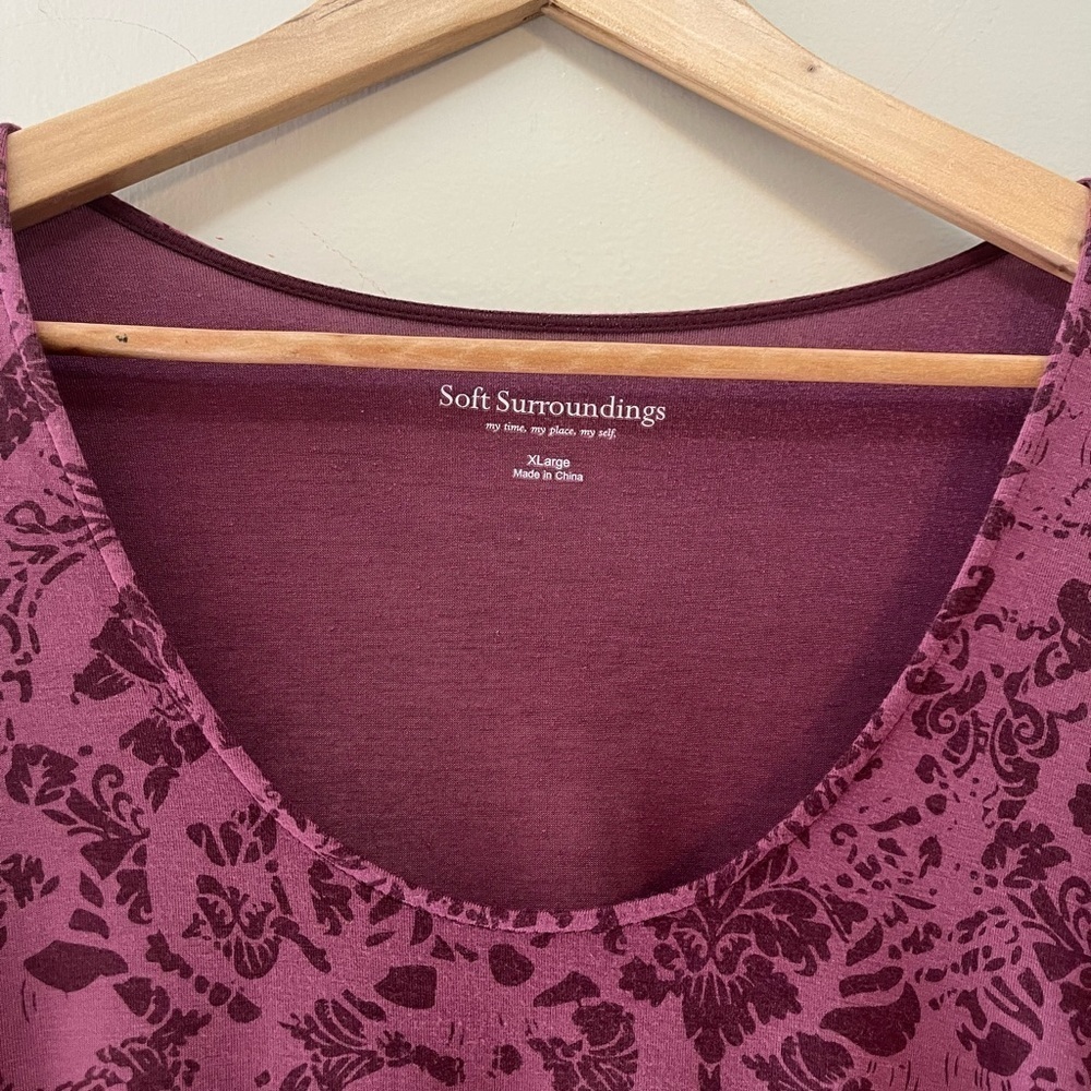 Soft Surroundings Tunic Pullover Top Floral Eggplant purple 6” Side Vs sz XL - Picture 8 of 11